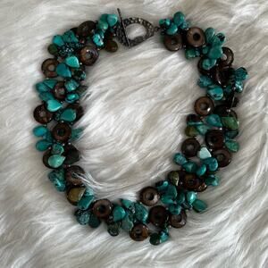 NEW Sundance Turquoise Polished Agate Three Strand Collar Statement Necklace 18”